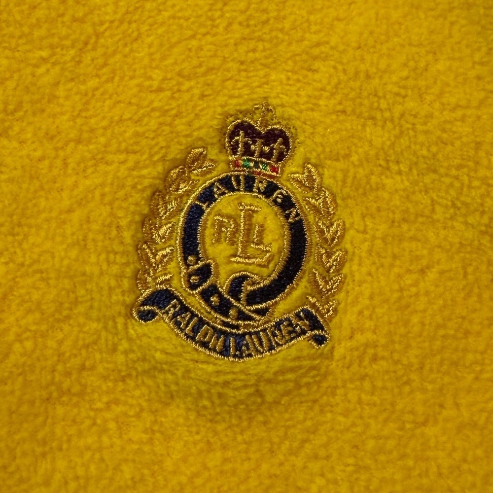 Vtg Lauren Ralph Lauren Yellow Fleece Quarter Zip Pullover Crest Logo Mens Large - Picture 4 of 9